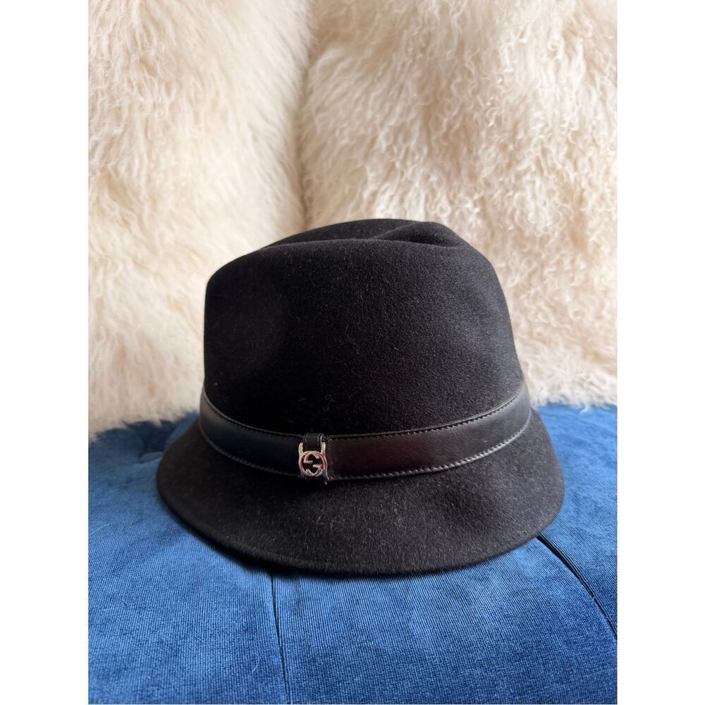 Gucci Black Felt Fedora Hat with Leather Band